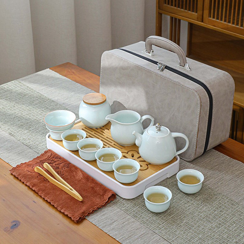 茶壶旅行茶具便携套装杯子茶叶罐茶盘青瓷简约P户外车载logo包
