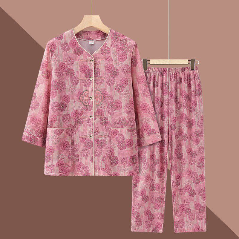 老年人夏装女套装奶奶七分袖开衫上衣太太衣服妈妈居家睡衣两件套