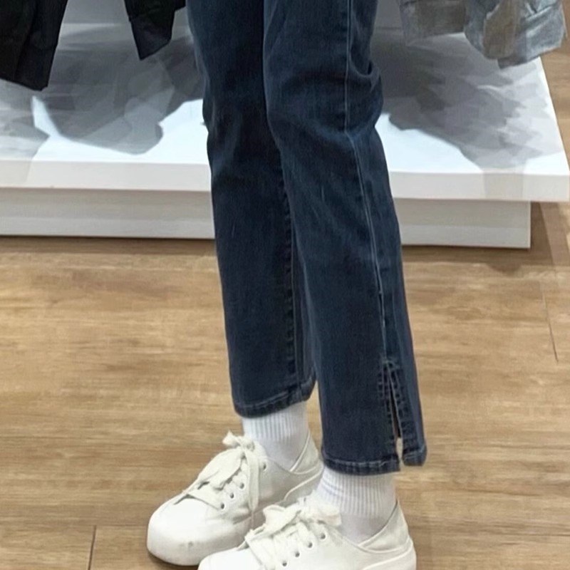 孕妇裤子春秋款外穿开叉牛仔裤孕早期秋装大码直筒打底长裤女秋季