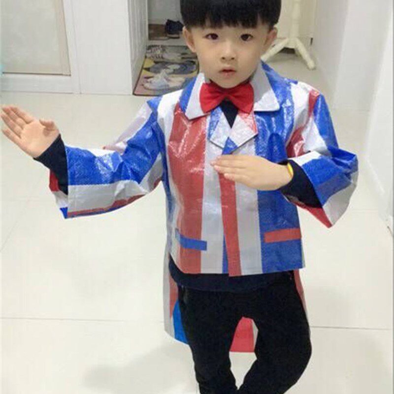 幼儿园环保时装秀手工diy自制亲子走秀服装男童儿童创意环保衣服
