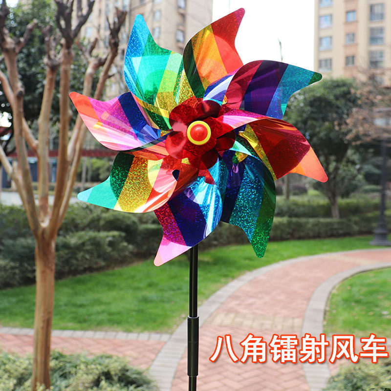 风车装饰七彩出游户外旋转彩色幼儿园塑料儿童手拿大号风车玩具