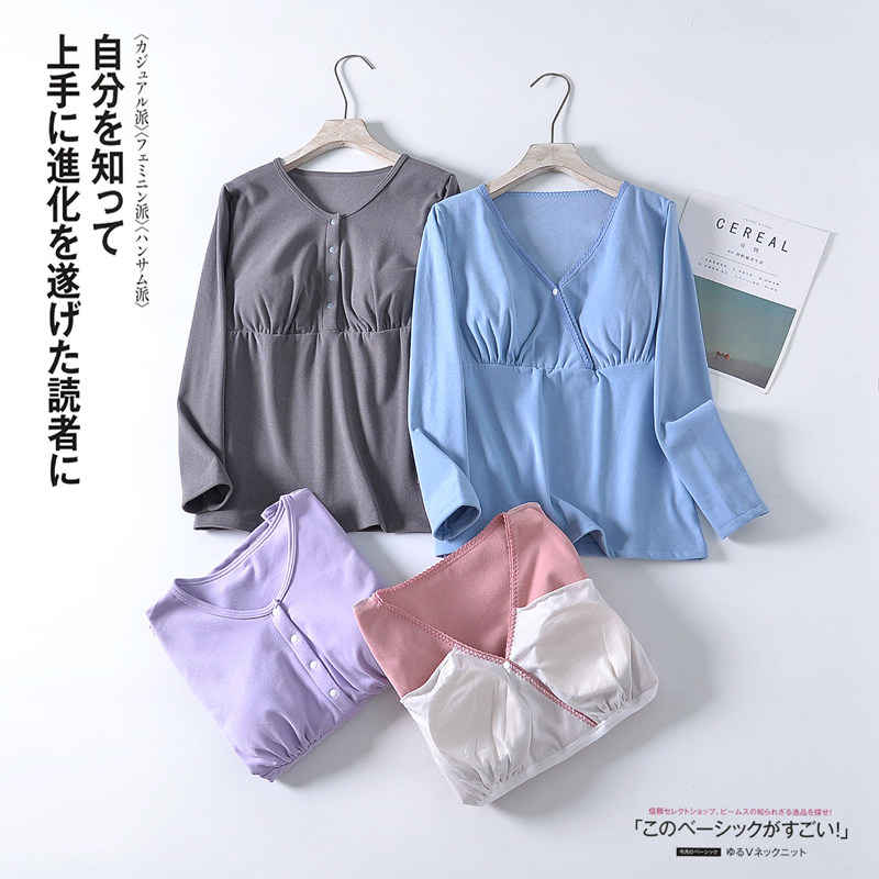秋冬季双面加绒孕妇产后喂奶衣月子服哺乳单件家居上衣秋衣可外穿