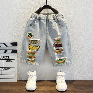 男童夏季破洞牛仔短裤2025新款儿童七分裤休闲裤子洋气酷帅中裤潮