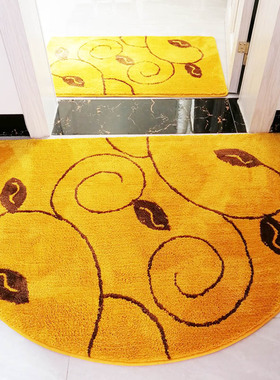 家用金黄色树叶地垫门垫卧室门口进门地毯浴室半圆形防滑脚垫机洗