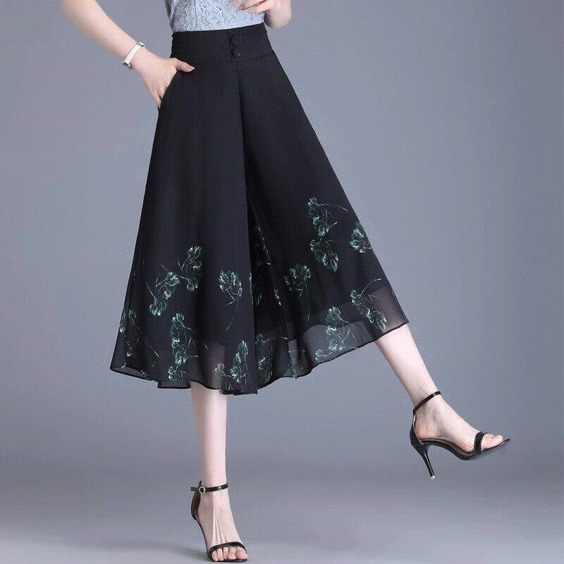 七分裤女夏季薄款小个子高腰显瘦宽松裙裤垂感雪纺阔腿裤裙妈妈装