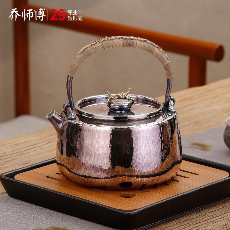 泡茶银壶纯银999烧水壶日式北村静香纯手工一张S打煮水壶功夫茶具