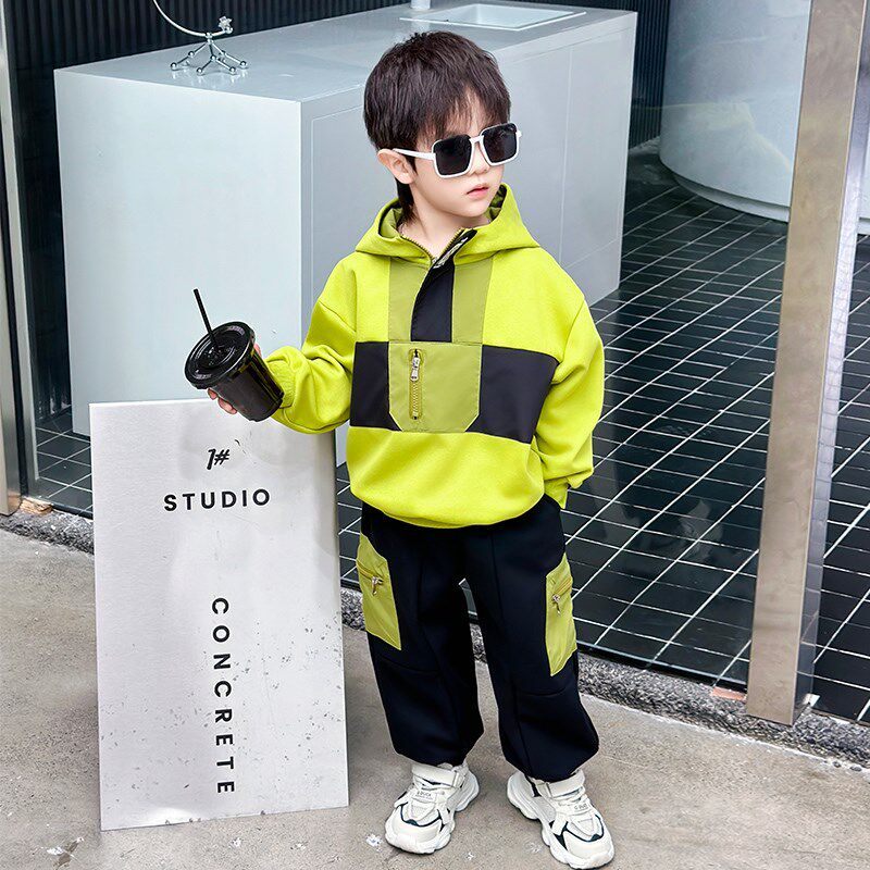 男童拼色卫衣套装春秋款2025新款儿童帅气时髦潮早秋小童春装衣服