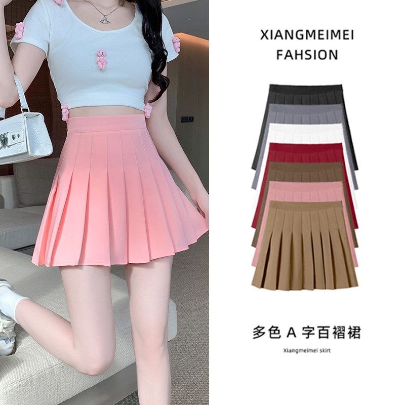 粉色百褶裙夏季新款西装料高腰短裙显瘦黑色a字百搭半身裙小裙子,女装/女士精品,半身裙,淘宝优惠券,粉丝福利购,淘宝优惠卷