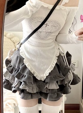 十字契约 秋季穿搭套装2023米色上衣超重工蛋糕短裙套装