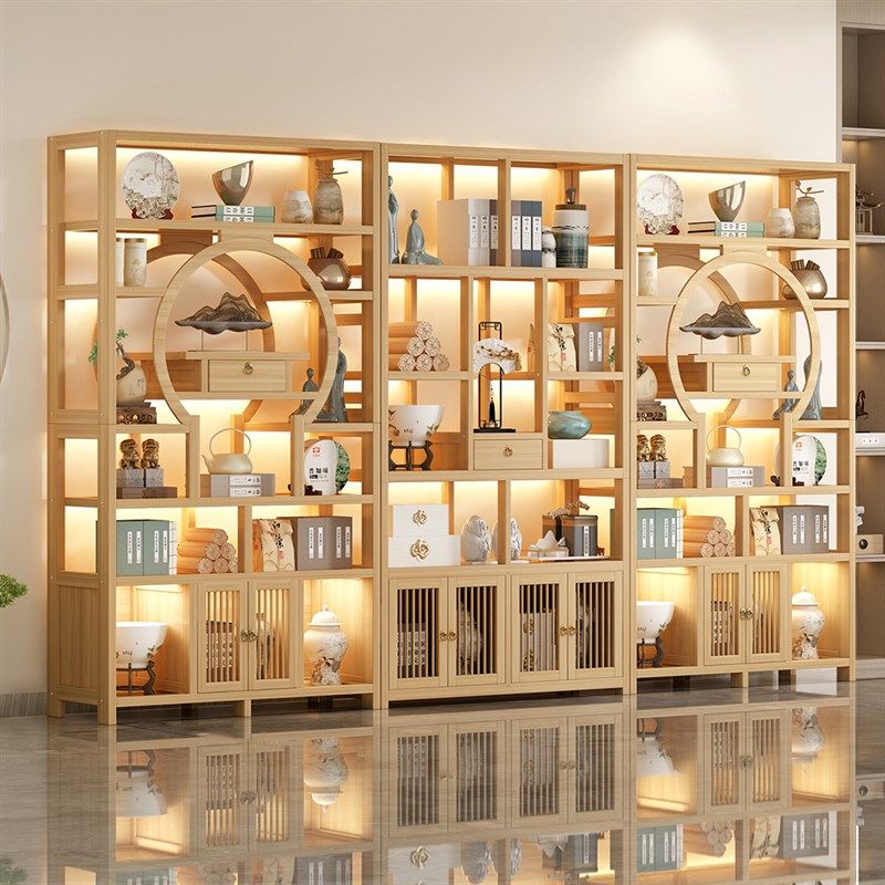 博古架新中式茶室茶叶架展示柜非实木茶具置物架紫砂壶茶杯摆放架