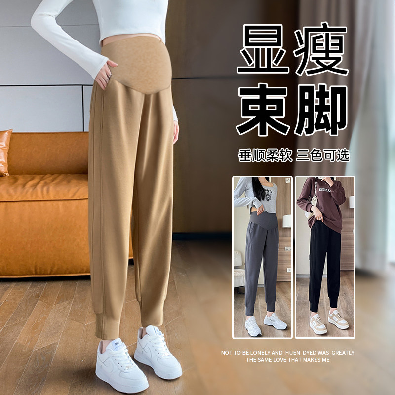 卡其色孕妇运动裤春季显瘦束脚卫裤小个子春秋外穿宽松休闲裤春装