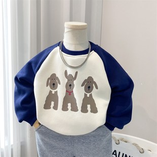 男童卫衣秋冬2023新款加绒一体绒打底衫儿童上衣春秋圆领小童男孩