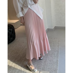 新款高级感丝绸缎面孕妇百褶半身裙女夏季显瘦百搭托腹鱼尾中长裙