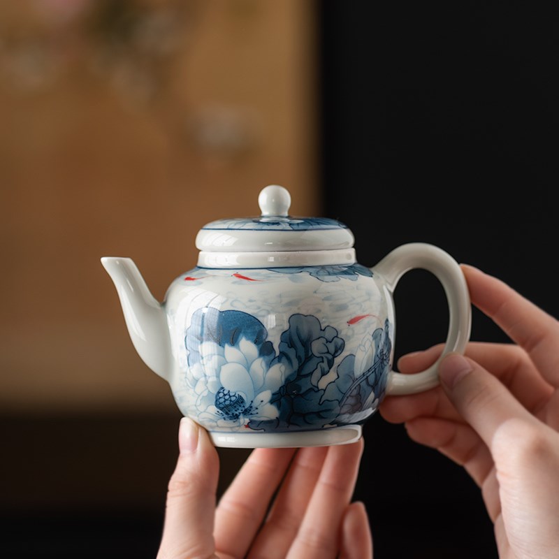 青花瓷茶壶单壶釉下彩复s古陶瓷球形过滤家用冲茶器功夫茶具泡茶