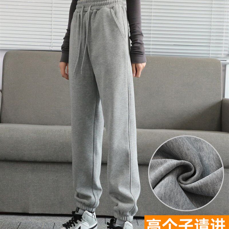 加绒运动裤女加长版高个子秋冬高腰裤178女裤显瘦加厚灰色卫裤