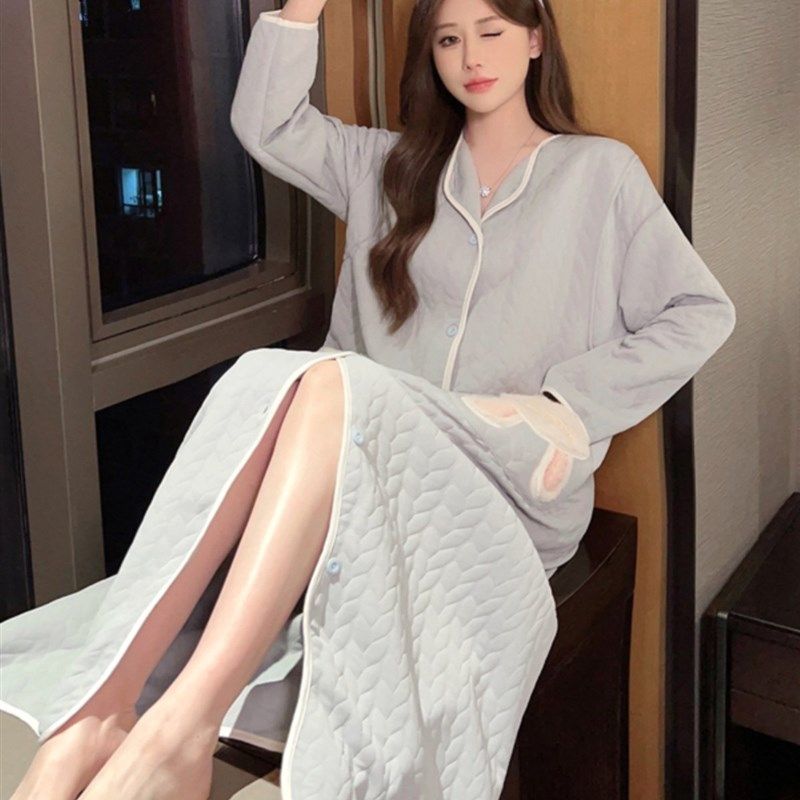 空气棉孕妇生产服进产房衣服春秋冬季长款产妇月子哺乳睡裙待产裙