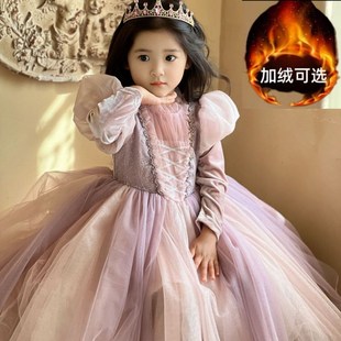 发光裙女童乐佩长发公主裙秋冬儿童装 连衣裙生日礼服蓬蓬裙加绒厚