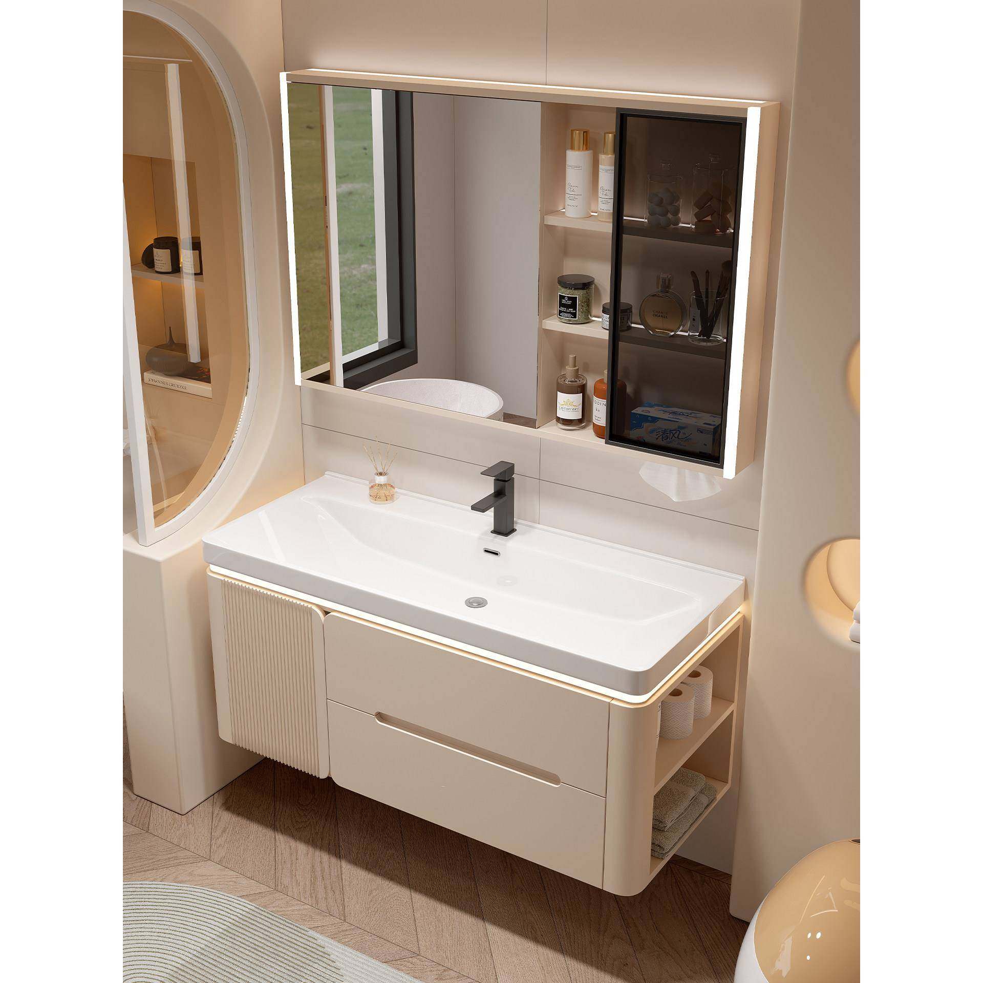 奶油风圆角浴室柜组合卫生间陶瓷一体海洋大盆洗漱台洗手池洗脸盆,家装主材,浴室柜组合,淘宝优惠券,粉丝福利购,淘宝优惠卷