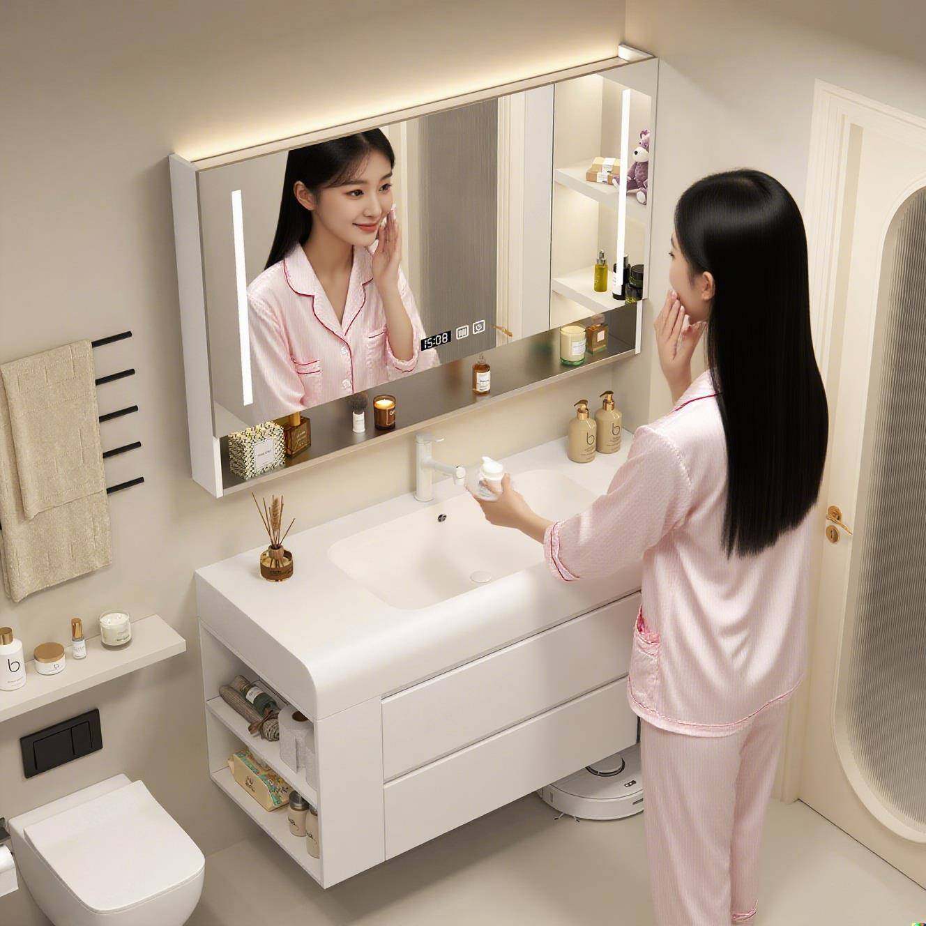 304不锈钢浴室柜智能镜柜组合肤感可丽耐一体盆洗漱洗手台马桶柜,家装主材,浴室柜组合,淘宝优惠券,粉丝福利购,淘宝优惠卷