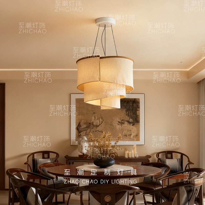 新中式餐厅吊灯客厅布艺禅意复古宋代美学民宿酒店卧室艺术灯具,家装灯饰光源,餐厅吊灯,淘宝优惠券,粉丝福利购,淘宝优惠卷