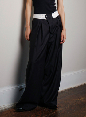 UN MUTE25FW 100澳洲超细羊毛撞色解构腰头外露设计羊毛廓形西裤