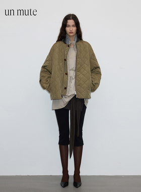 UN MUTE25FW 进口防泼水面料内里格纹宽松A版菱格绗缝短款棉服