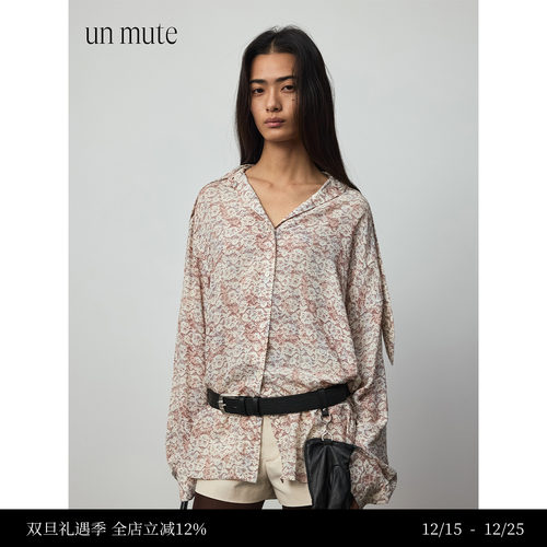 UNMUTE飘带领斜摆衬衫