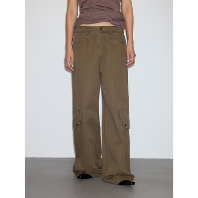 全棉复古洗水低腰侧翻袋工装裤