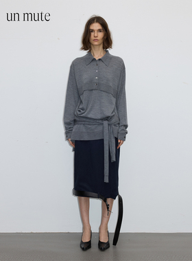 UN MUTE25FW Brisbane极细羊毛双罗纹下摆装袖绑带polo领羊毛衫