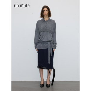 UN MUTE25FW Brisbane细羊毛双罗纹下摆装袖绑带polo领羊毛衫