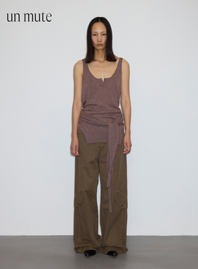 UN MUTE25FW 100水溶羊毛亨利领设计交叉绑带修身无袖针织背心