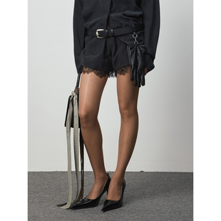 100桑蚕丝可调节松紧腰头设计下摆拼接蕾丝衬裤 MUTE25SS