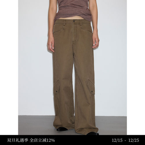 全棉复古洗水低腰侧翻袋工装裤