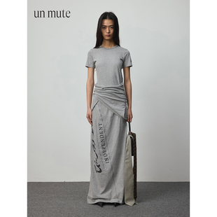 小众设计感天竺棉假两件翻折结构短袖 夏季 T恤连衣裙 MUTE25SS