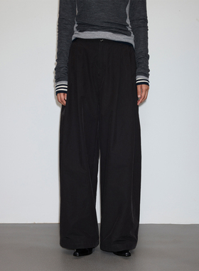 UN MUTE25FW 微磨毛内里抓绒腰头双褶设计防风保暖阔腿高腰休闲裤