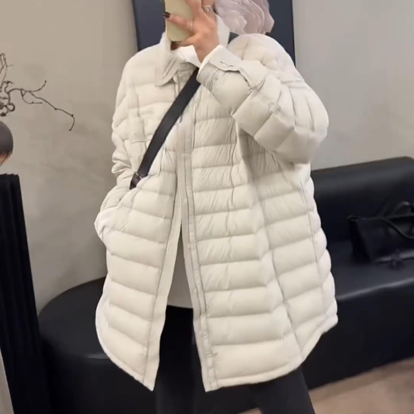 大码衬衫式羽绒棉服女胖mm2025秋冬新款宽松休闲百搭中长款外套潮