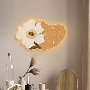 客厅餐厅北欧ins装 钟表风个性 饰艺术氛围挂钟壁挂灯时钟发光时钟