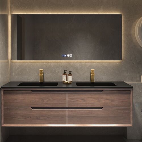 红橡木浴室柜岩板一体盆侘寂风实木G洗漱台卫生间洗手台洗脸盆柜