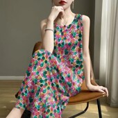 时尚 2025夏新款 印花减龄遮肚妈妈装 断码 背心吊带中长款 连衣裙女