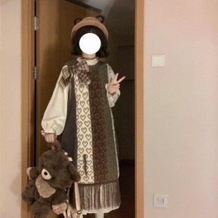 流苏背心连衣裙女装秋季小个子针织外搭毛衣裙奶系长裙子超好看