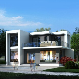 两层网红别墅设计图纸二层现代风农村自建房2层带阳台效果图2336