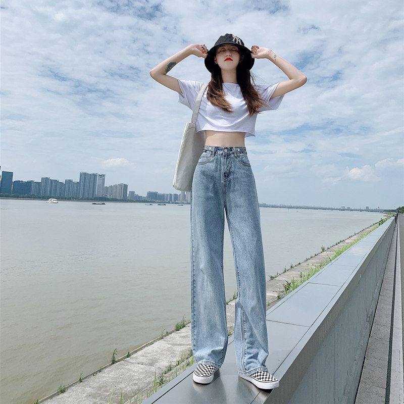 牛仔裤高腰韩版宽松百搭秋季2023新款女学生显瘦直筒阔腿拖地裤潮