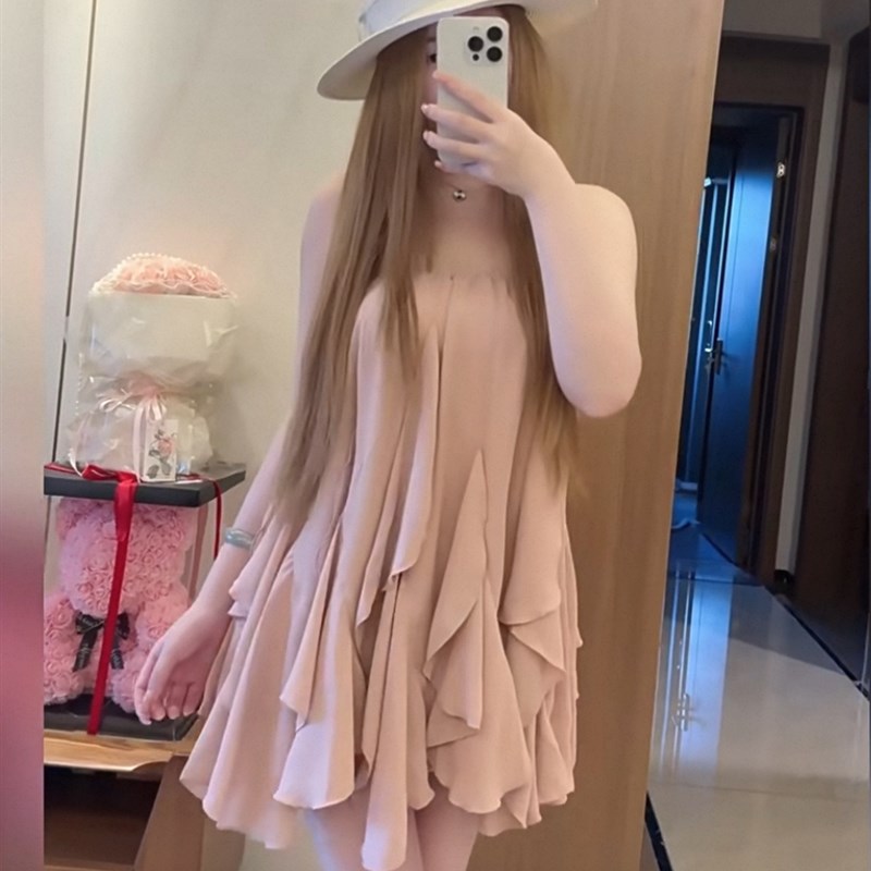 【软香玉】纯欲古早花瓣裙不规则荷叶边短款抹胸上衣中长版仙女夏