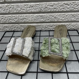断码处理法式气质粗跟一字拖鞋外穿仙女鞋子夏季新款配裙子凉拖女