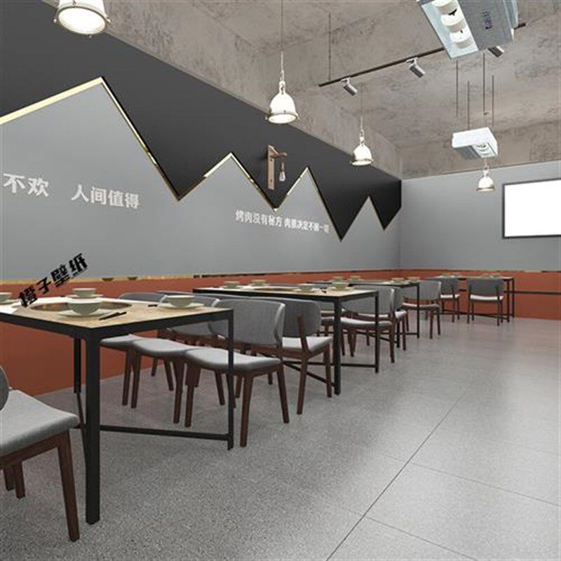 墙纸自粘商用国潮风红色烧烤火锅店饭店餐饮店铺墙面装修壁纸贴纸