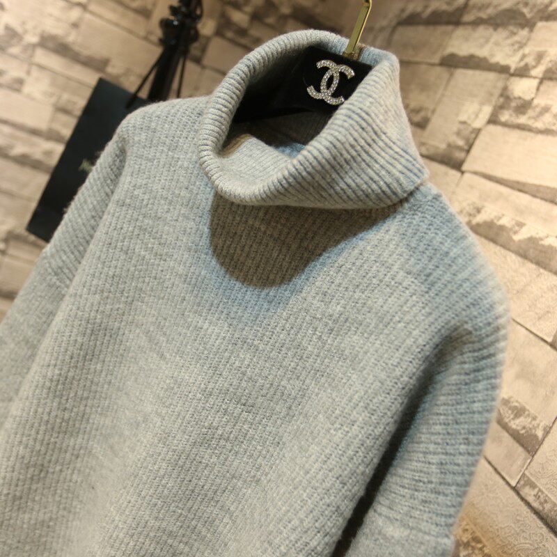 秋冬季韩版灯笼袖慵懒风高领毛衣女装宽松外穿加厚针织衫套头上衣
