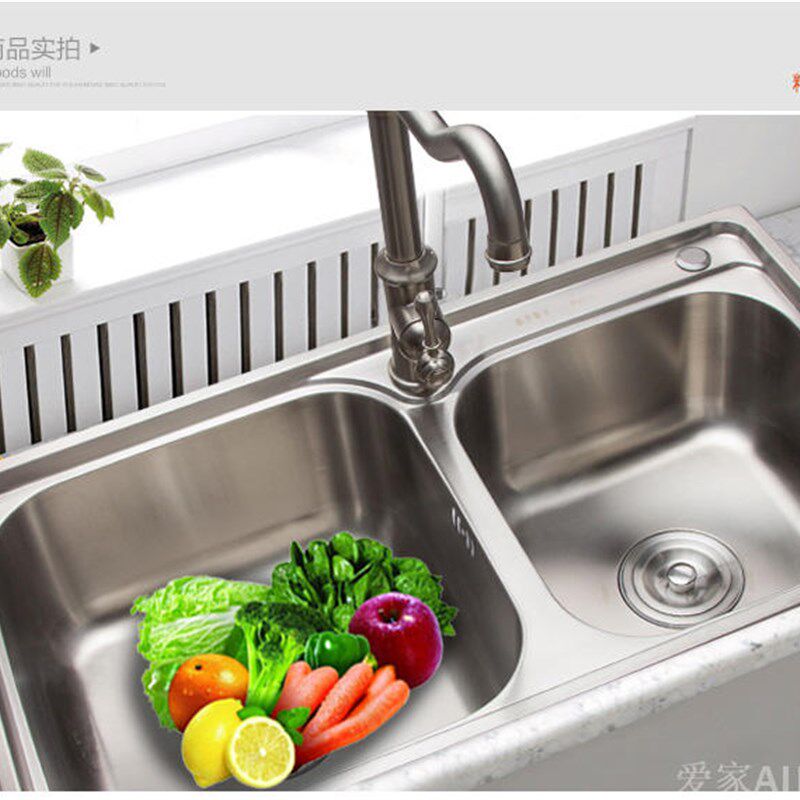 厨房水槽双槽304不锈钢洗碗池 洗菜盆加厚水盆一体水槽送龙头下水