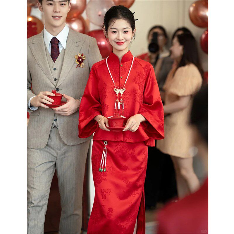 敬酒服女新娘新中式改良旗袍套装红色订婚礼服裙显白高级感回门宴