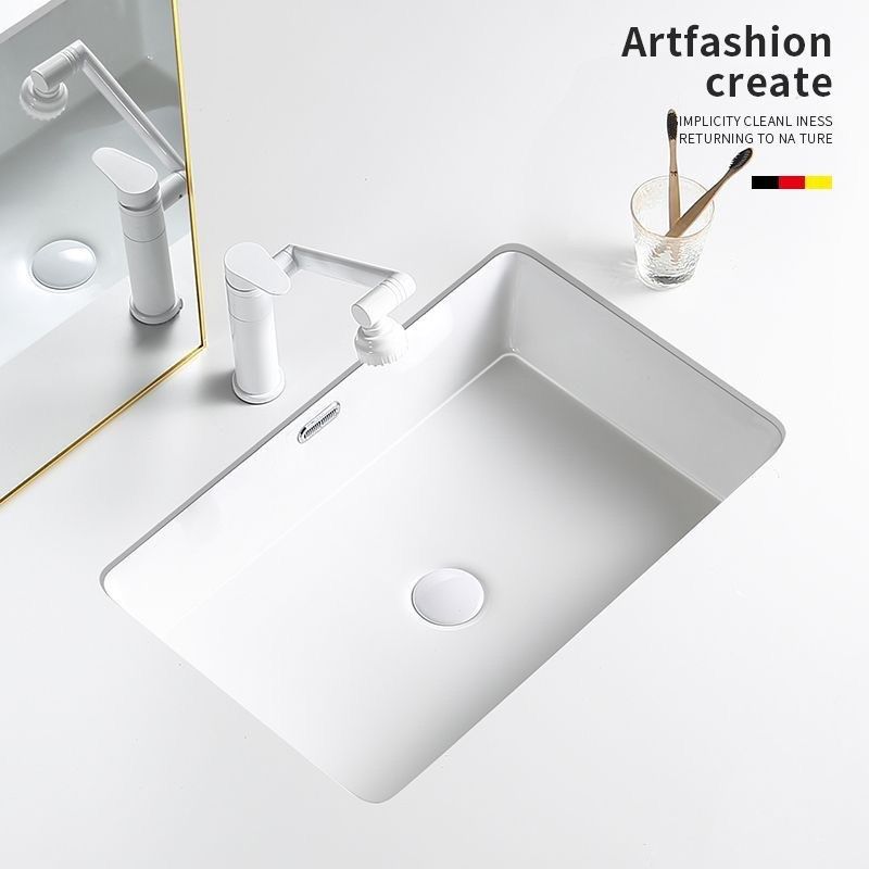 大容量平底方形台下盆陶瓷嵌入式洗手盆单盆圆形卫生间洗脸石下盆