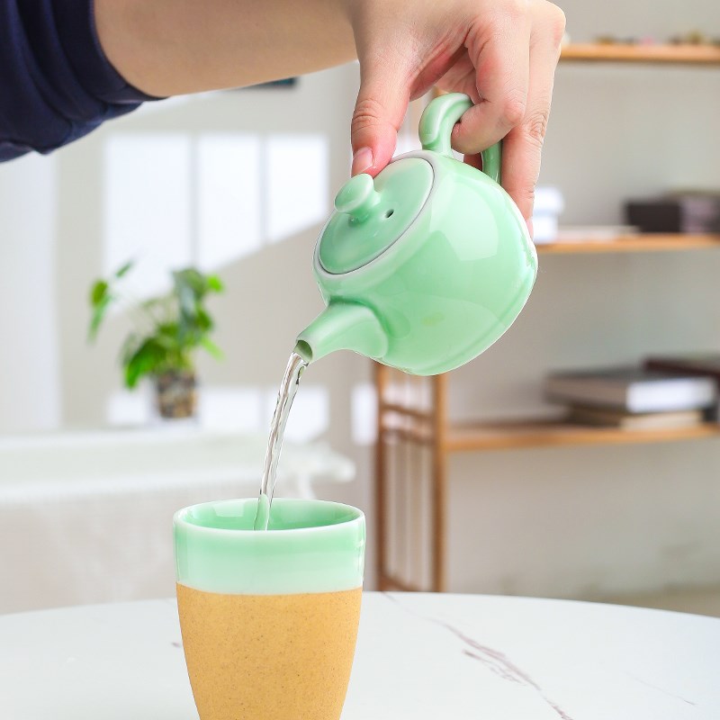 青瓷小号功夫茶壶200毫升鼓型壶中式茶具泡茶壶素色简约陶瓷单壶